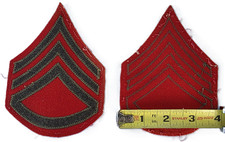 Late WWII pair USMC woven red Platoon Sergeant Stripes Chevrons picture