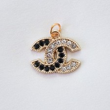 Chanel Zipper Pull Pendant, Half Black & Clear Rhinestones, Gold, 22mm, Stamped picture