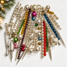 Antique German Mercury Glass Christmas Beads Icicles Ornaments DIY Crafts picture