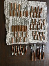 Vintage 64 Piece  Cutlery Set Wooden Handle picture