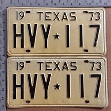 1973 Texas license plate pair HVY-117 YOM DMV HEAVY METAL 23821 picture