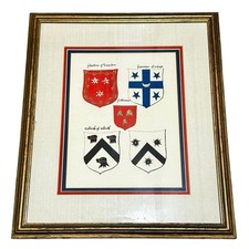 Vintage Framed Scottish Heraldry Coat of Arms Color Print Lyndsay Armorial gold picture