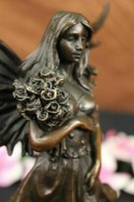 Western Art Deco Bronze Young Women Girl Belle Flower Fairy Maiden Sculpture picture