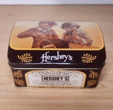 Vintage 1999 Hersheys Collectible Storage Tin 1934 Style Boy & Girl Cutting Cake picture