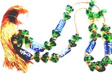 Vintage Large Green & Blue Glass Beads Islam Prayer Gift Hanging Decor Only picture