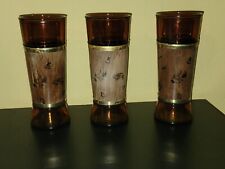 Vtg Set Of 3 Siesta Ware Glasses Walnut Wrapped Western Cowboy Guns Horse Rodeo  picture