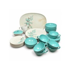 Vintage Texas Ware Melamine Dinnerware Lot 40 Pc Turquoise White Floral MCM picture