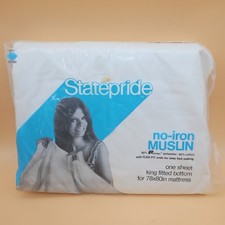 Vintage Statepride No-Iron Muslin One Sheet King Fitted Bottom NOS New White  picture