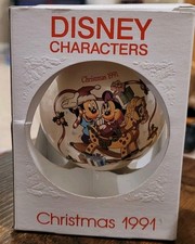 Vtg 1991 Schmid Disney Ornament Mickey Minnies Rockin Christmas Glass Ball Boxed picture