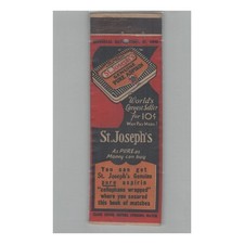 1920s-1930s Universal Match Matchbook Cover St. Joseph's Pure Aspirin picture