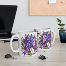 July Larkspur Mug | Birth Flower Bouquet, Purple Floral Coffee Cup picture