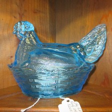 Rare Vintage MCM LE Smith Blue Hen on Nest Large MINT COND Fenton split tail picture