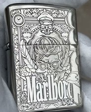 Marlboro Vintage Skull & Heart Zippo Lighter Silver 5 Sides In a New Box picture