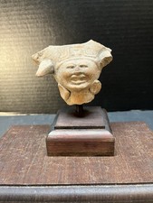 Pre-Columbian Veracruz Pottery Head Fragment Mounted On Stand 900AD. picture