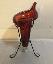 Hand Blown Glass Vase Floating Suspended Red Lily Metal Stand picture