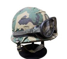 GENUINE US ARMY / USMC MILITARY M1 COMBAT HELMET with ERDL CAMO COVER & GOGGLES picture
