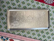 Vintage Hammered Aluminum Embossed Floral Tray Scalloped Edge 11