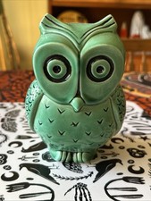 Vintage Roselane #13 Green Owl Ceramic Figurine.  Approx. 6 1/4