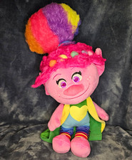 DreamWorks Trolls Poppy Plush 14 in Pink Doll w/ Multicolor Hair & Green Cape picture