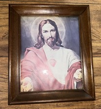 vintage Sacred Heart Of Jesus Print In Frame 8x10 picture