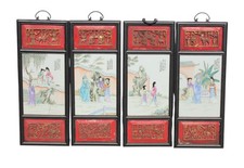 A Wood Framed Fencai Enamel Plaque picture