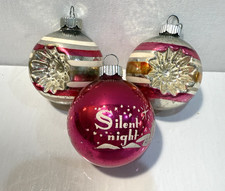 Vtg Shiny Brite Christmas Ornaments Set of 3 Silent Night 1950's Indent Glass picture