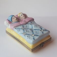 Rare Vintage Limoges, France Porcelain Couple in Bed Trinket Box picture