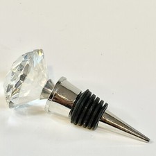 Crystal Look Glass Cut Bottle  Stopper On Stainless Steel 3 3/4” in Length picture