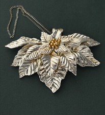 Rare SUSAN GORMAN Sterling Christmas POINSETTIA ORNAMENT Gold Accent NOS wBox picture