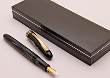 Kanwrite Desire Marble Black Resin Acrylic Fountain Pen Dualtone Nib With Box picture