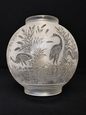Rare Aesthetic Movement Etched Stork/Heron Shade. Hall Lantern Shade. #553 picture