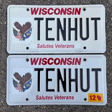 Wisconsin Expired 2012 Salues Veterans Vanity Plate Set #TENHUT picture
