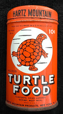 1950's TURTLE FOOD Vintage ORANGE oval TIN 10 cent, w/ Turtle PICTURE Hartz NY picture