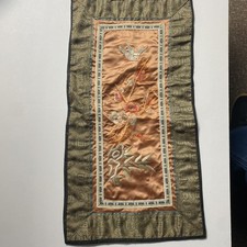 Silk Embroidered Oriental Panel Wall Hanging VTG. Chinese Asian Birds & Flowers picture