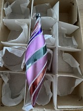 Vintage Poland Candy Stripe Teardrop  Glass Christmas Ornament. ( No Box ) picture