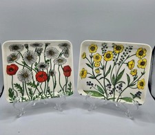  2 Vintage Mebel Melamine Serving Trays Trinket Dish Floral Poppies Daisy 5
