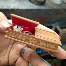 Miniature Painted Resin Coffin Skeleton Figurine, Red Lined Gothic 3D picture