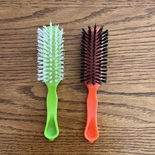 Vintage Orange & Green  Plastic Hair Brush Hard Bristles Faceted Handle Lot Of 2 picture