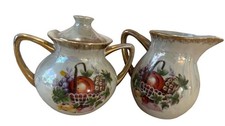 Irridescent Lusterware Vintage Nippon Sugar Bowl Set Fruit Basket Design picture