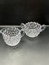 Fostoria American Crystal Clear Open Sugar Bowl & Creamer Set Lavender Tinted picture