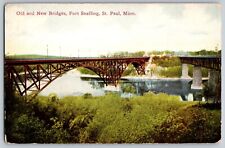 St. Paul, Minnesota MN - Old & New Bridge - Fort Snelling - Vintage Postcard picture