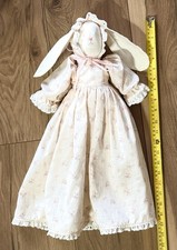 20” Vintage Large Bunny Rabbit Great Condition Primitive Prairie Pink Dress Doll picture