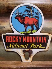 VINTAGE ROCKY MOUNTAIN NATIONAL PARK PORCELAIN SIGN TAG TOPPER FOREST SERVICE picture