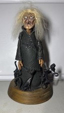 Crazy Cat Lady Halloween Witch Sculpture Figure w/ cats Leather OOAK Medusa Wood picture