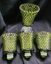 Vintage HOMCO Avocado Green Candle Votive Peg Holders Diamond Point Lot of 4 picture