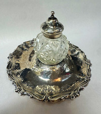 Antique Victorian 1800s English Sterling Silver Inkwell Crystal picture