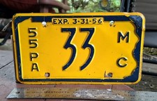 🏍 -  PENNSYLVANIA - 1955 motorcycle license plate number 33 - LOW all original picture