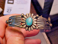 Navajo Zuni Sterling Silver Vintage Turquoise Sunburst Cuff Bracelet 23 Grams picture