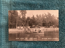 RPPC Long Lake at Tebo Rest Folks in Boat Alpena Michigan Unposted EKC c1940 picture
