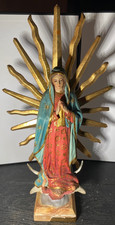 *** VINTAGE NUNS CONVENT OLOT OUR LADY OF GUADALUPE STATUE W/ GLASS EYES 16.375